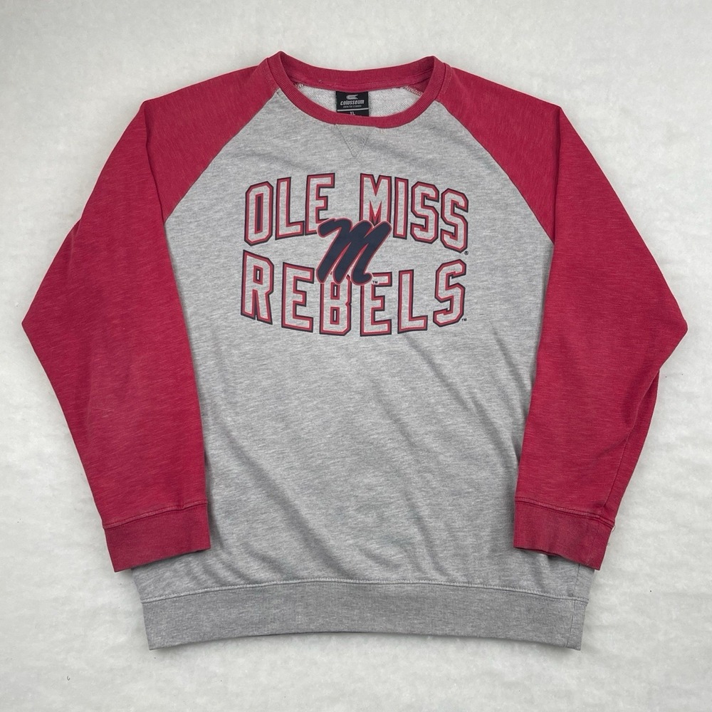 Ole Miss Rebels Longsleeve Raglan Shirt Men's Size XL Red And Grey Colosseum Tag